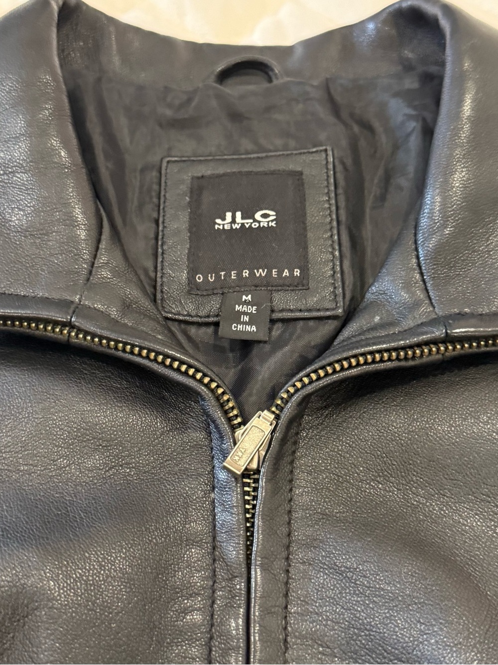 JLC New York Black Genuine Leather Belted Jacket Full Zip Coat